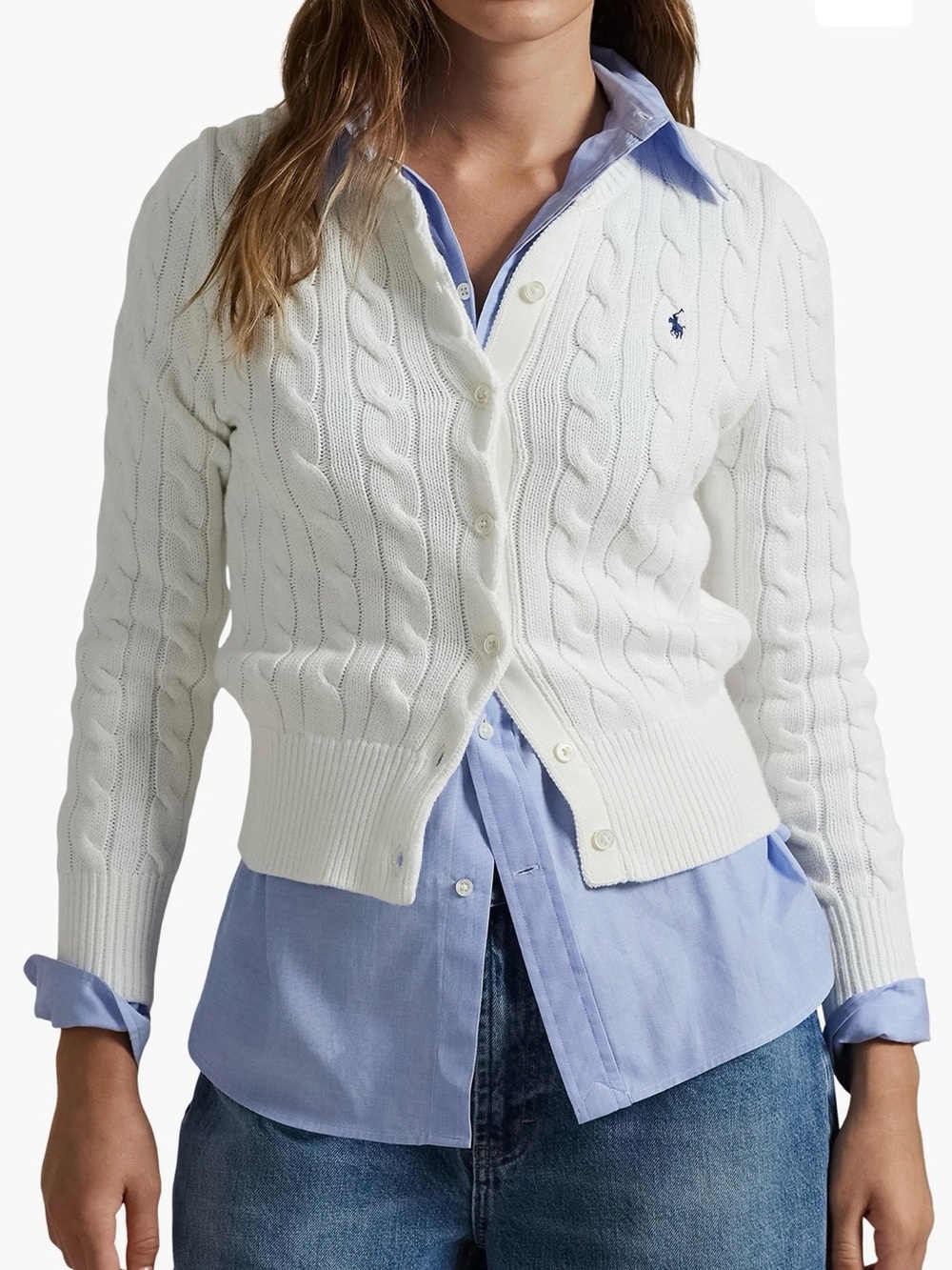 Ralph Lauren White Cable-Knit Button Cardigan